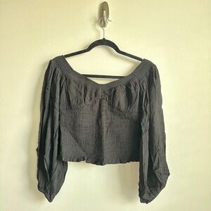 AllSaints Tia Top‎ Womens US 8 Black Smocked Textured Long Sleeve Shirt New Tags